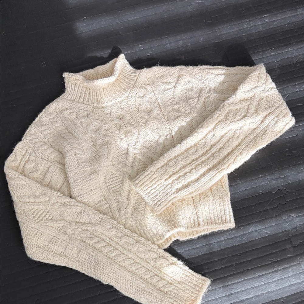 Aritzia Chunky Alpaca Cable Knit Cream Sweater